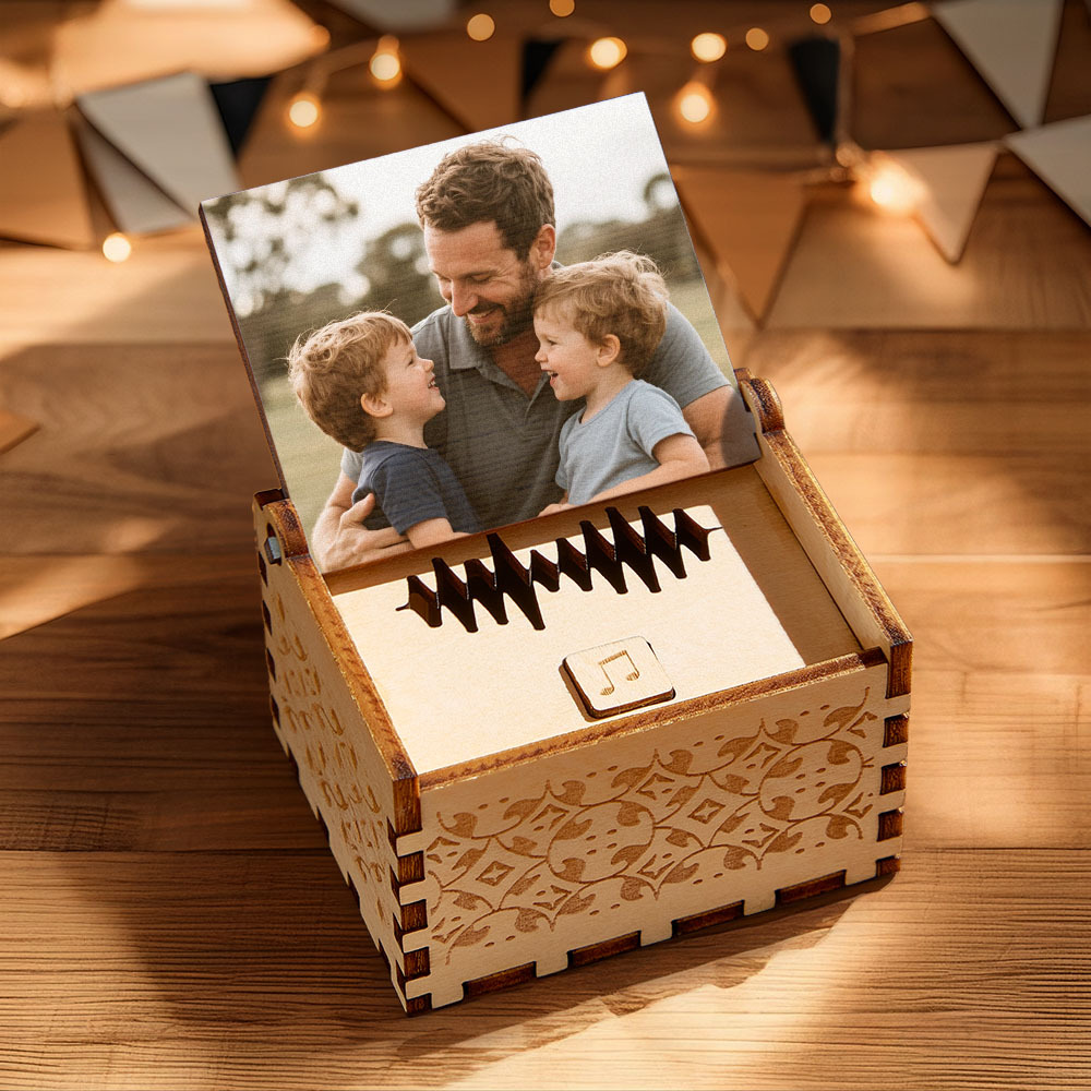 Custom Digital Music Box Any song Tune or Voice Personalized Wooden Photo Music Box with Text Father's Day Gifts