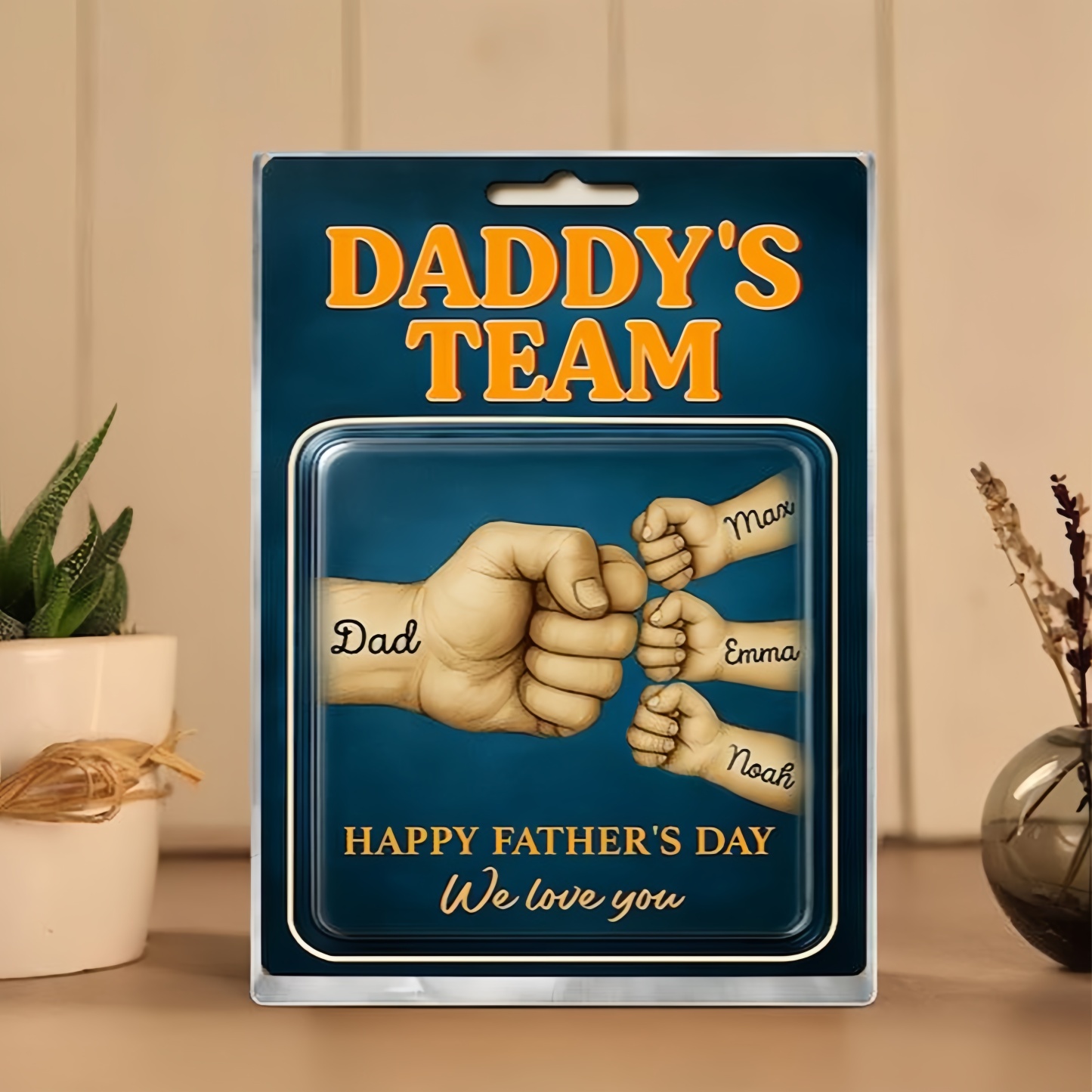 Custom Fathers Day Gift for Dad, Daddy Team Fist Bump Custom Figure Acrylic Block Plaque Gift for Husband, Dad Birthday Gift, New Dad Gifts