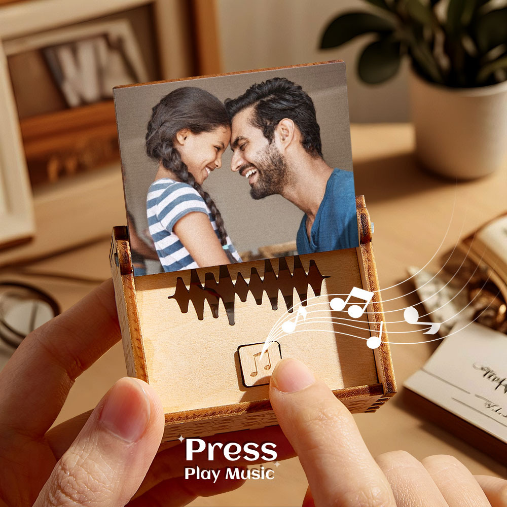 Custom Digital Music Box Any song Tune or Voice Personalized Wooden Photo Music Box with Text Father's Day Gifts