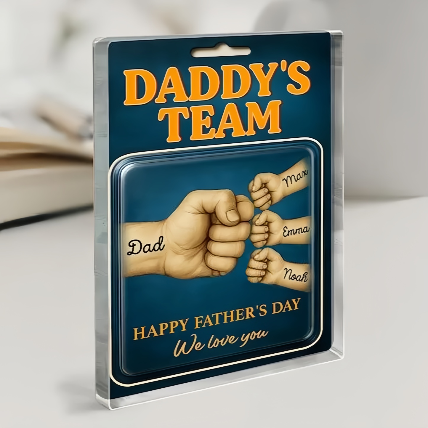 Custom Fathers Day Gift for Dad, Daddy Team Fist Bump Custom Figure Acrylic Block Plaque Gift for Husband, Dad Birthday Gift, New Dad Gifts