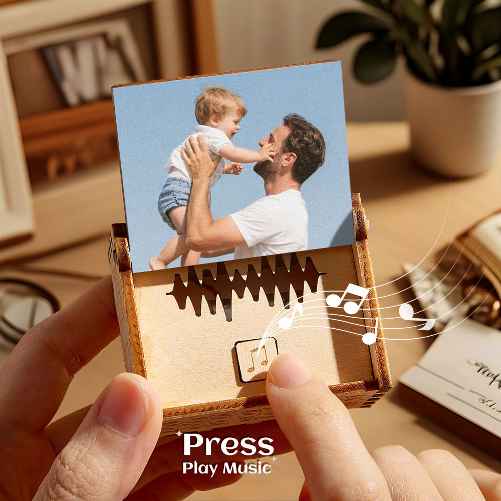 Custom Digital Music Box Any song Tune or Voice Personalized Wooden Photo Music Box with Text Father's Day Gifts