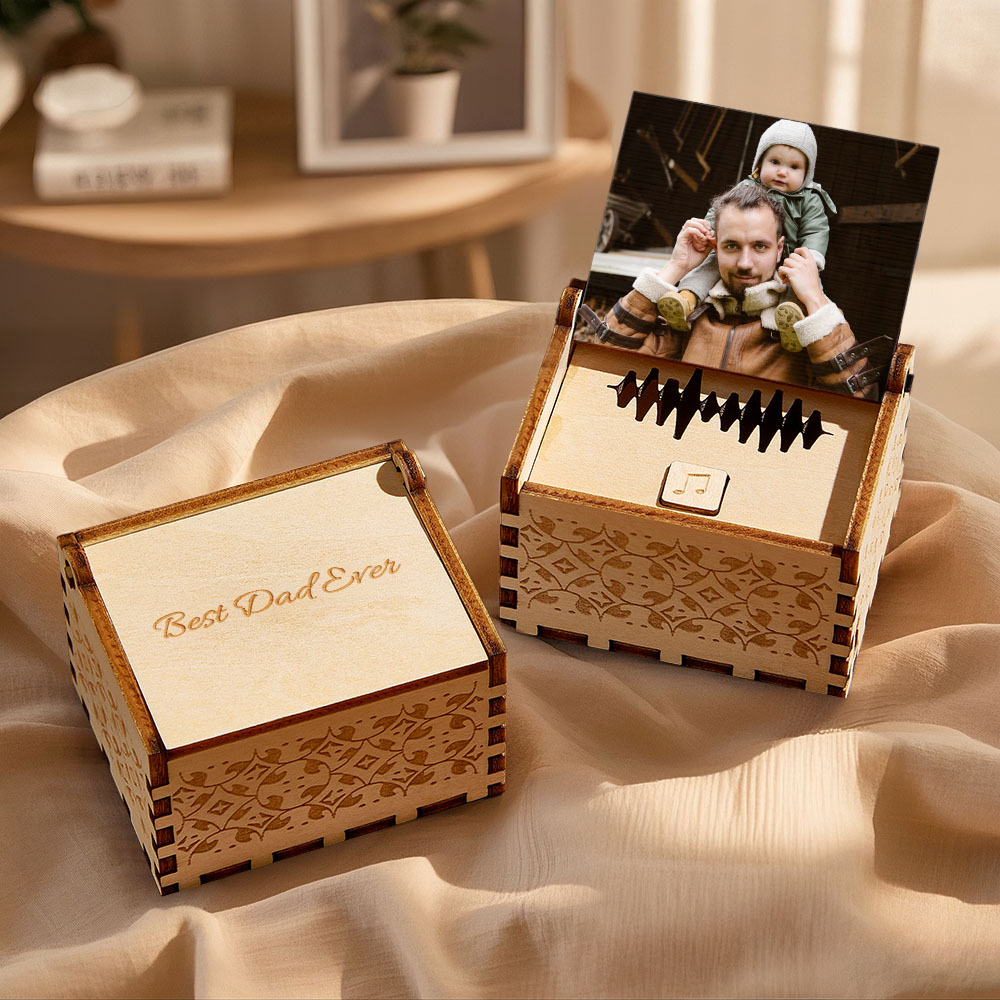 Custom Digital Music Box Any song Tune or Voice Personalized Wooden Photo Music Box with Text Father's Day Gifts