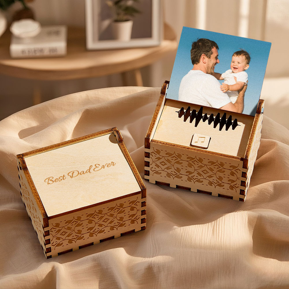 Custom Digital Music Box Any song Tune or Voice Personalized Wooden Photo Music Box with Text Father's Day Gifts