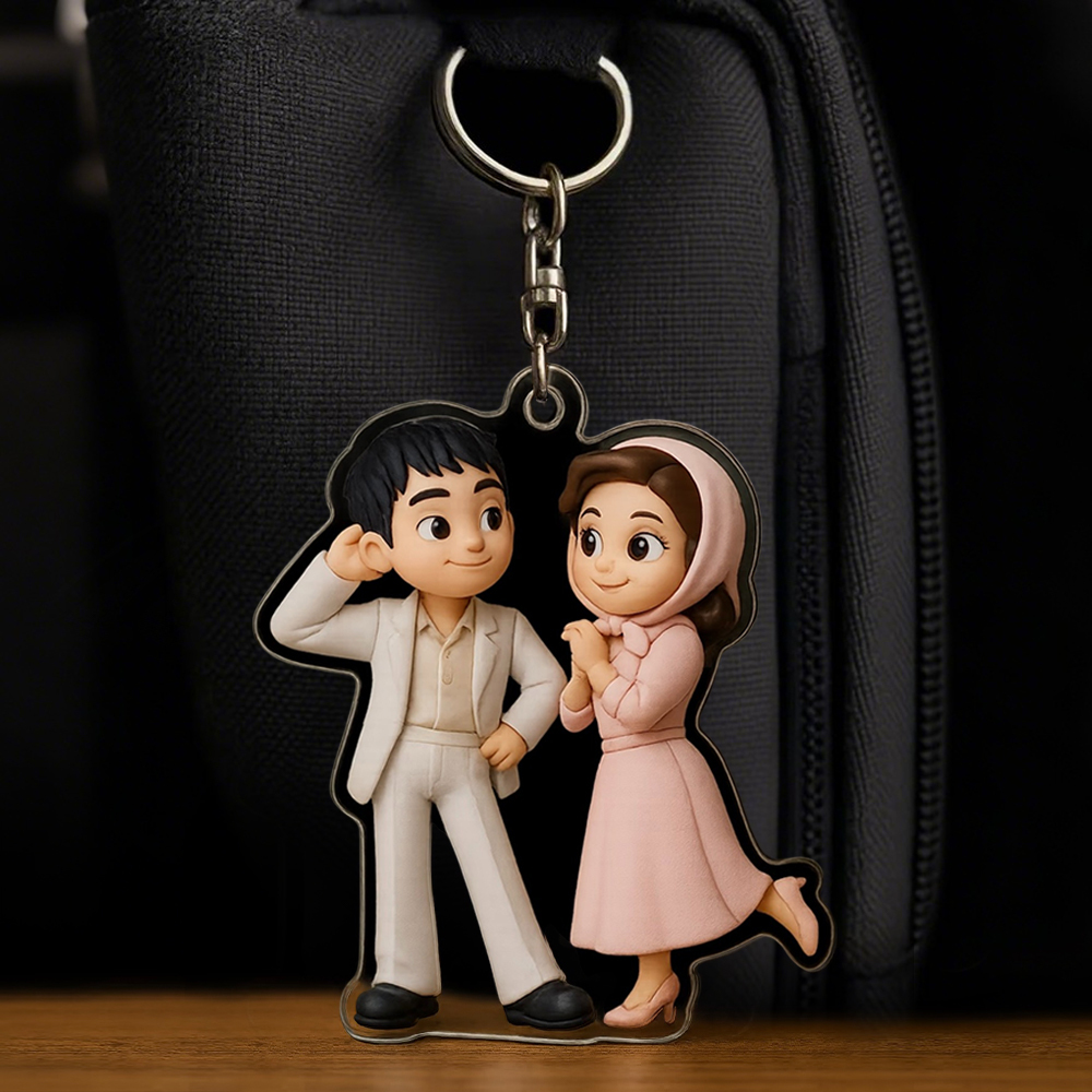 Custom Couple Keychain Personalized Acrylic Cartoon Keychain Photo Bag Charm Unique Keepsake Gift For Lover Anniversary Birthday Valentine's Day Holiday Gift