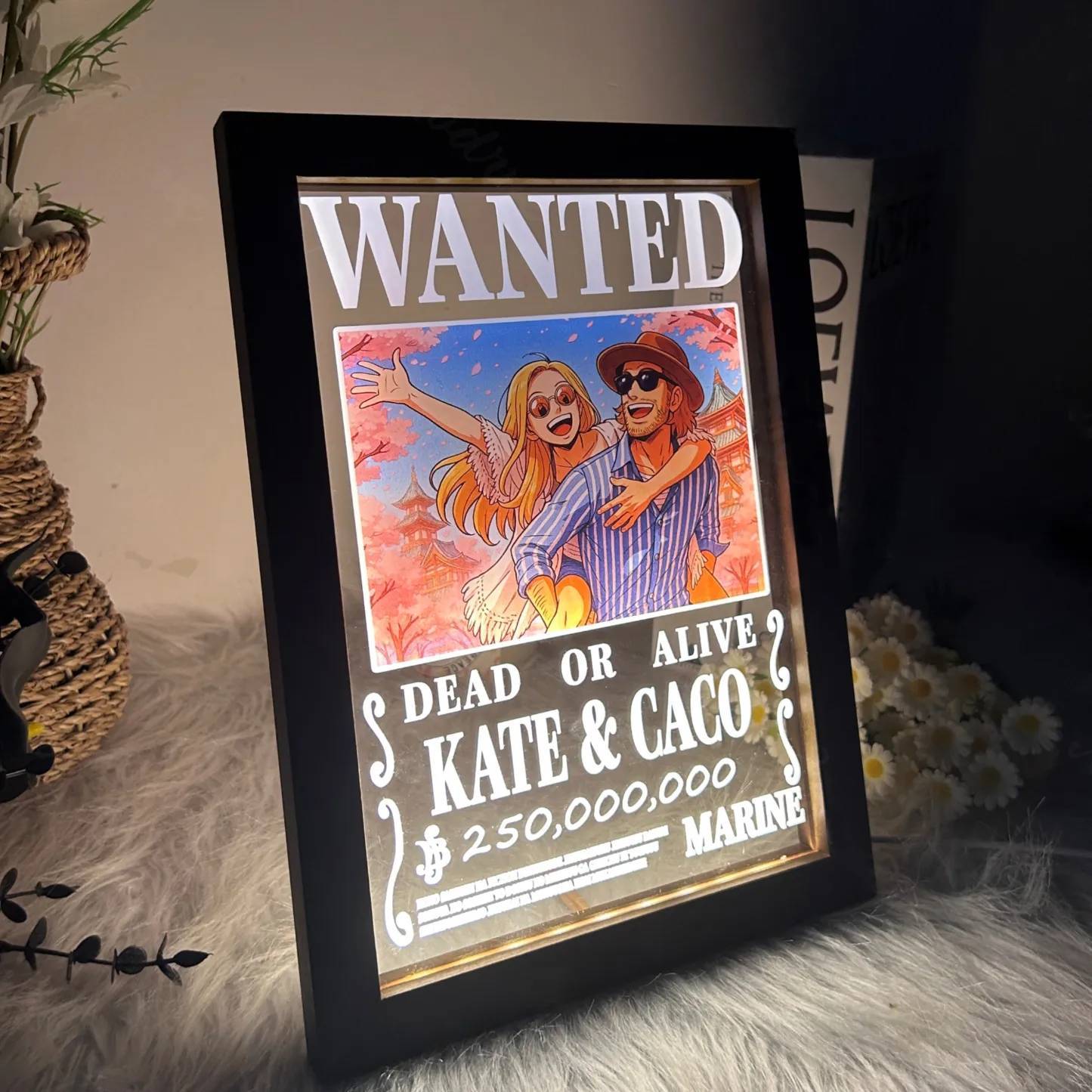 Personalized Anime Wanted Couple Portrait Led Light Frame