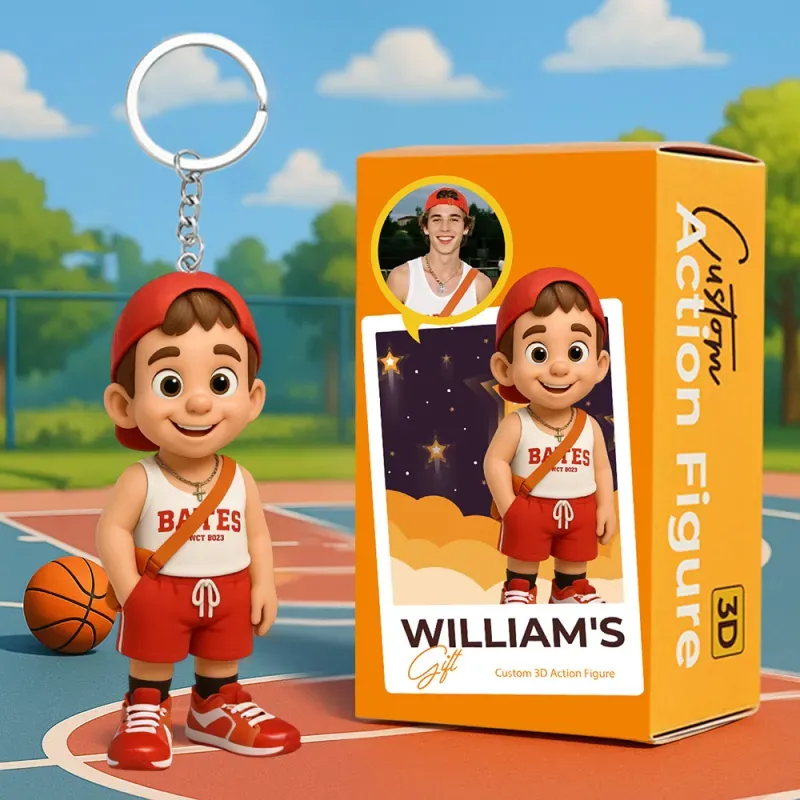 Creative Custom Keychain with Your Cartoon Character Personalized 3D Figure for Couples Friends Kids