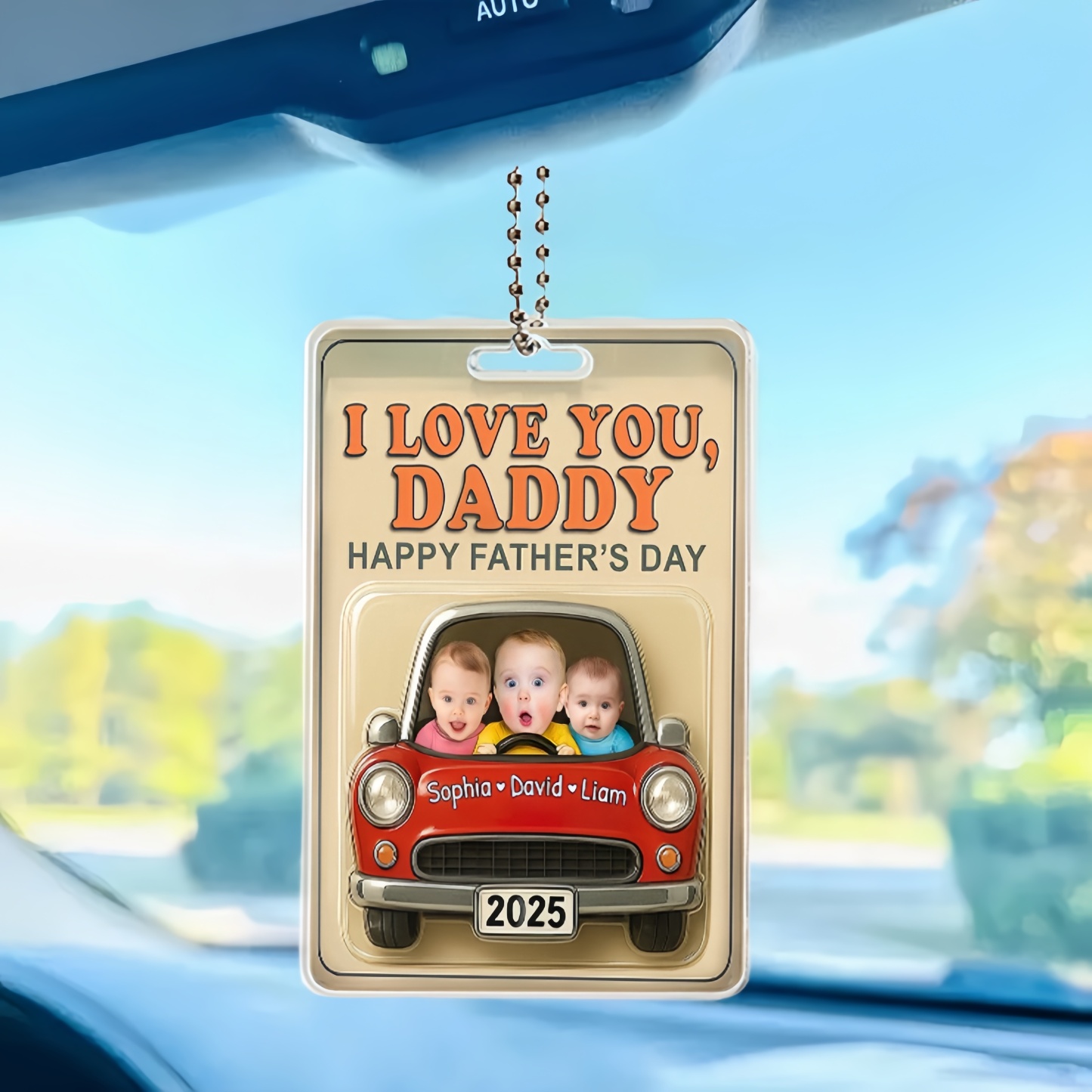 Personalized Fathers Day Gift For Dad, Acrylic Car Hanger Daddy Kids Face Car Toy Action Figure Baby Face New Dad Gift, Grandpa Gift, Best Dad