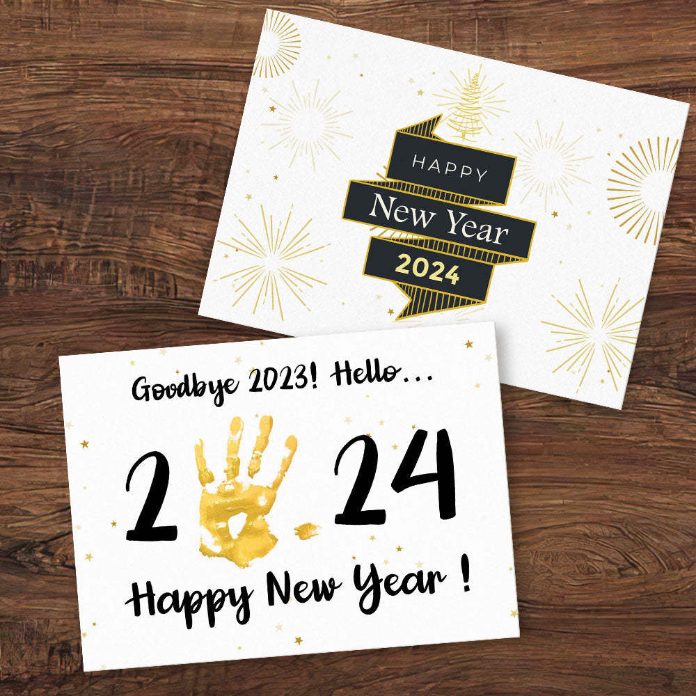 Happy New Year Card 2024 New Year's Card for Kids Handprint Card for Family - customphotokeychain