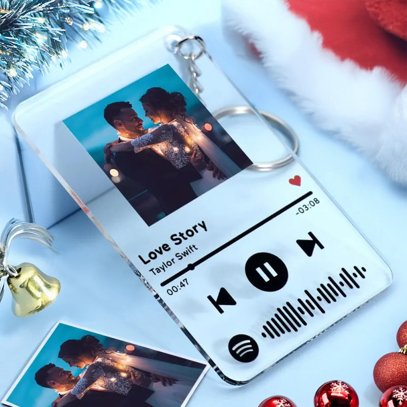 Custom Photo Keyring Music Song Plaque Keyring with Spotify Code (2.1IN X 3.4IN)