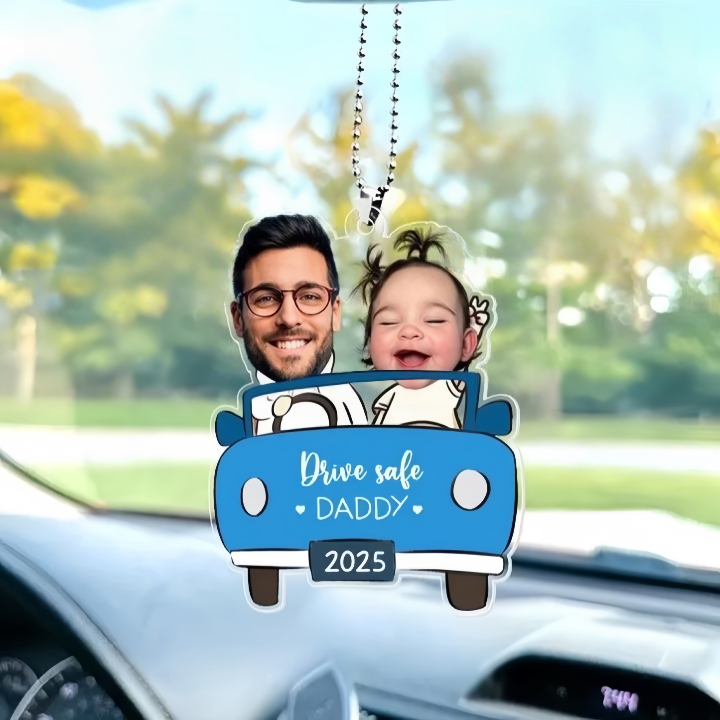 Personalized Photo Ornament in Car for Dad, Funny Customized Drive Safe Daddy Acrylic Hanger Gift Idea for Husband, Dad Birthday Gift