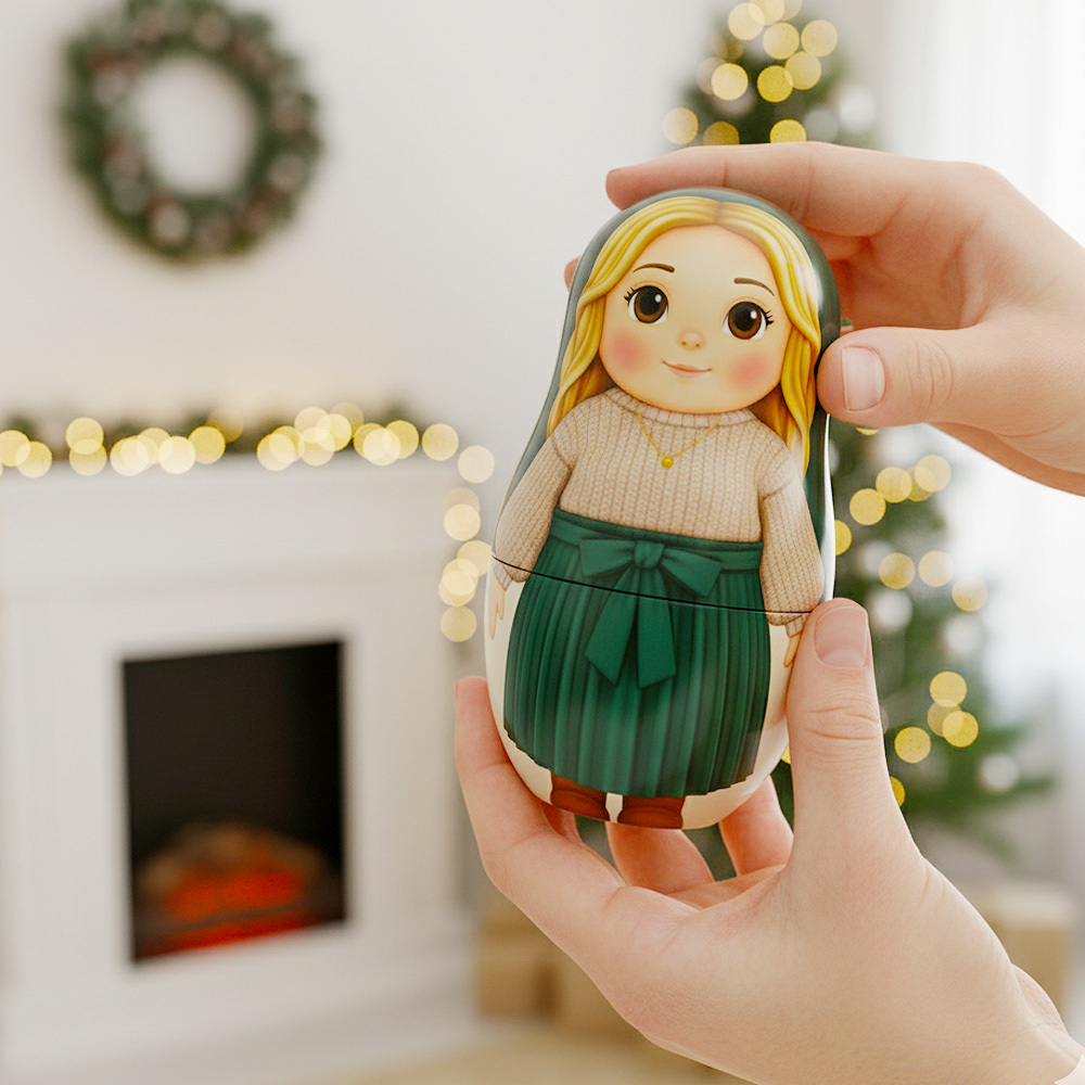 Personalized Portrait Nesting Doll Custom Photo Family Portrait Cartoon Style Gift Photo Anniversary Gift - CustomPhotoKeychainUK