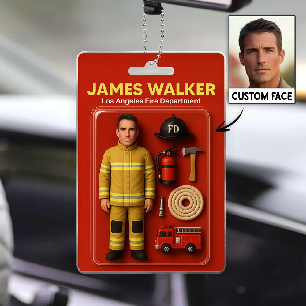 Custom 3D Effect Action Figure Pack Packaging Toy Box Style Art Gift Personalized Acrylic Car Hanger Gift for Dad - CustomPhotoKeychainUK