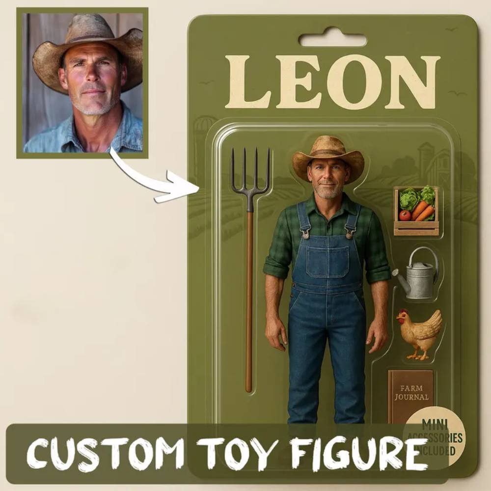 Custom 3D Effect Action Figure Pack Packaging Toy Box Style Art Gift Personalized Acrylic Car Hanger Gift for Dad - CustomPhotoKeychainUK