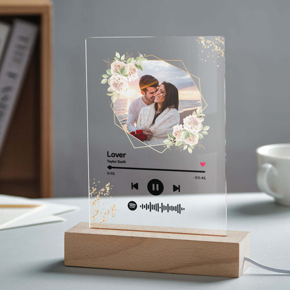 Custom Spotify Code Song Plaque Music Glass Keychain/Plaque/NightLight Gift For Lover - customphotokeychain