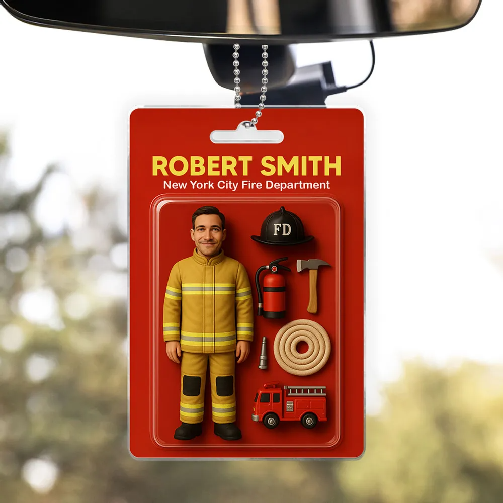 Custom 3D Effect Action Figure Pack Packaging Toy Box Style Art Gift Personalized Acrylic Car Hanger Gift for Dad - CustomPhotoKeychainUK