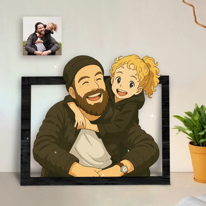 Personalized Ghibli Portrait Frame Wedding Anniversary Christmas Couple Gift - CustomPhotoKeychainUK