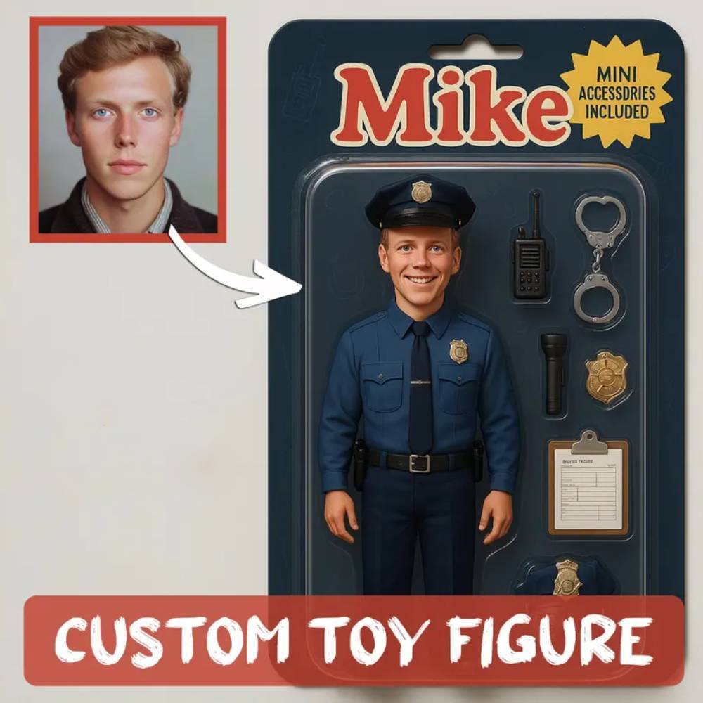Custom 3D Effect Action Figure Pack Packaging Toy Box Style Art Gift Personalized Acrylic Car Hanger Gift for Dad - CustomPhotoKeychainUK