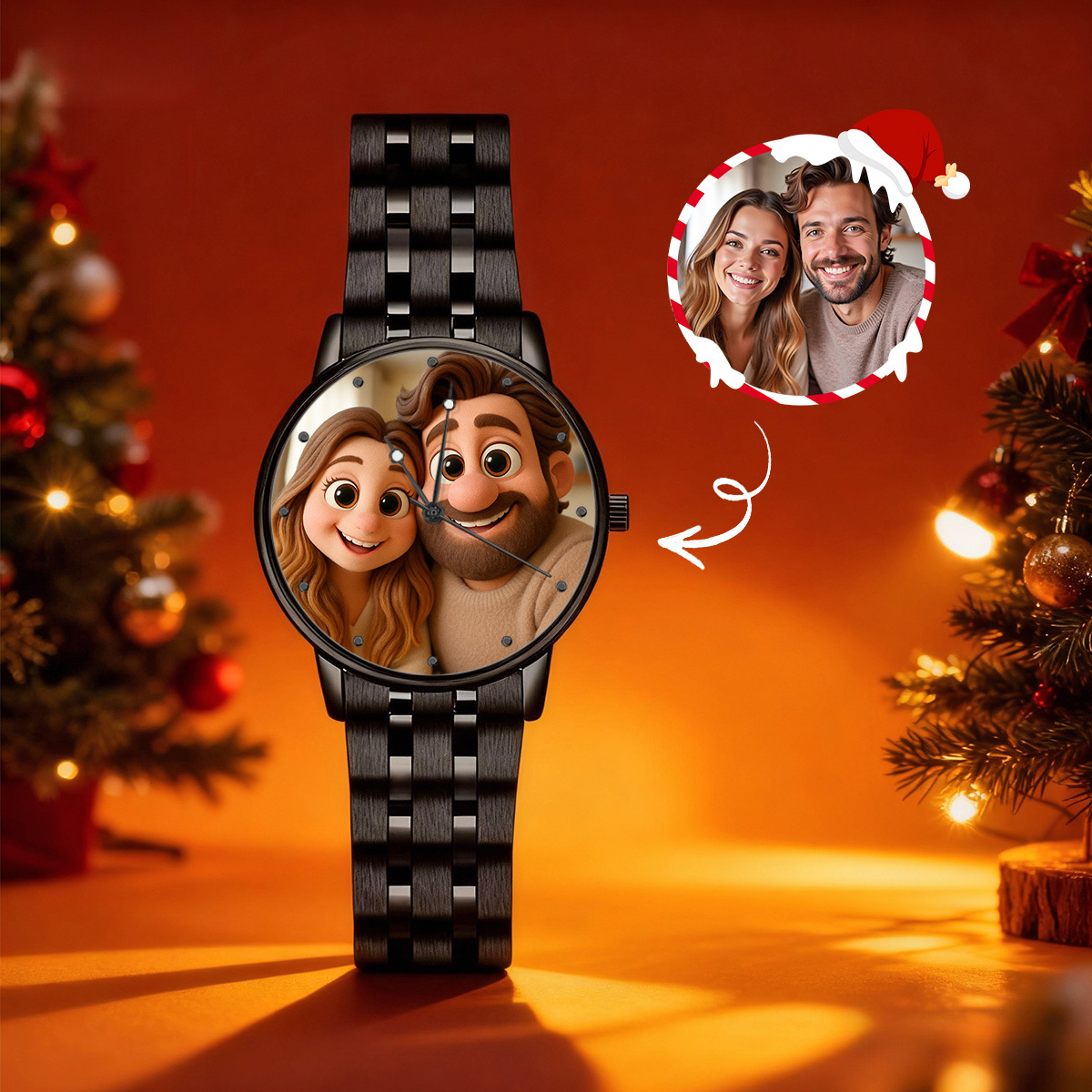 Custom Pixar-Style Plush Portrait Watch|Personalized Cartoon Photo Watch|Unique Gift for Family, Couple, Friend - CustomPhotoKeychainUK
