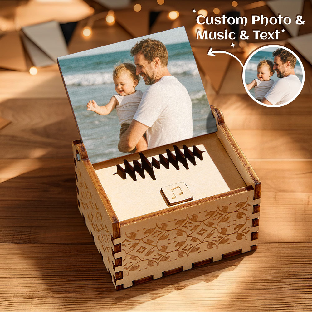 Custom Digital Music Box Any song Tune or Voice Personalized Wooden Photo Music Box with Text Father's Day Gifts