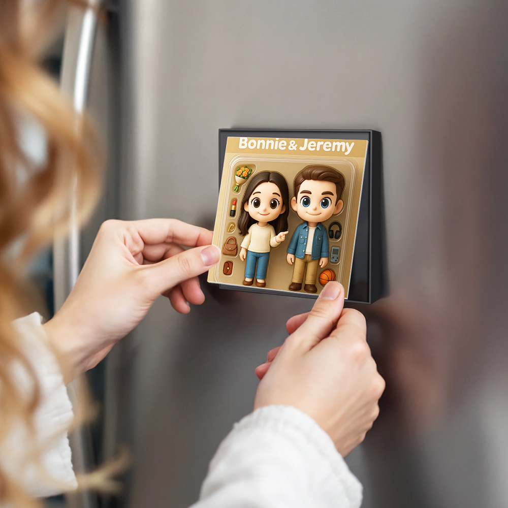 Custom Action Figure AI Photo Personalized Toy Box Art Style Music Fridge Magnets That Can Play Songs Gift for Couple - CustomPhotoKeychainUK