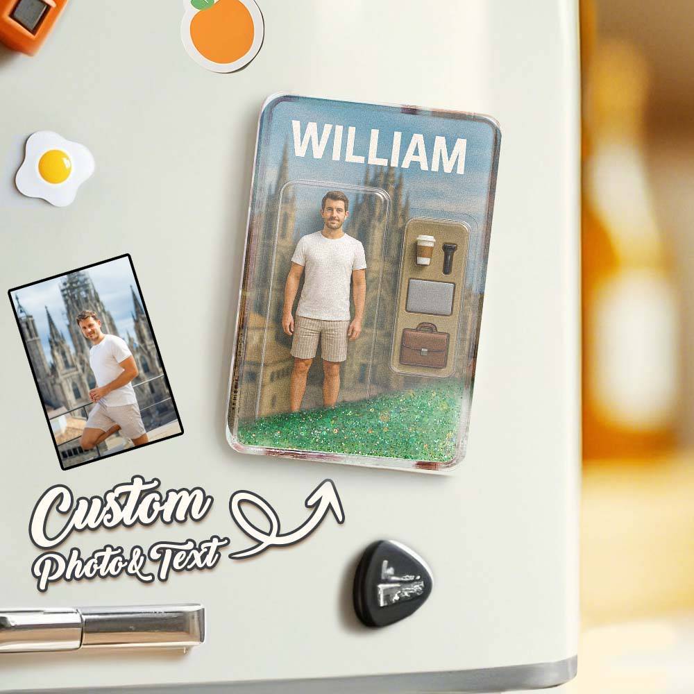 Custom 3D Effect Action Figure Pack Packaging Toy Box Style Art Gift Personalized Quicksand Fridge Magnet Gift for Father - CustomPhotoKeychainUK