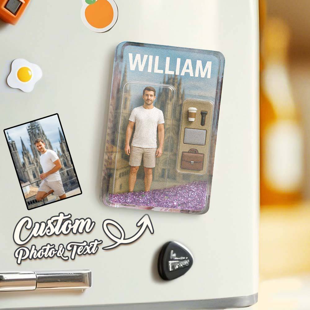 Custom 3D Effect Action Figure Pack Packaging Toy Box Style Art Gift Personalized Quicksand Fridge Magnet Gift for Father - CustomPhotoKeychainUK