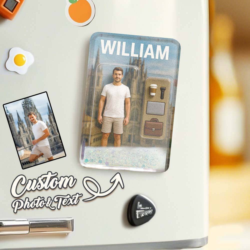 Custom 3D Effect Action Figure Pack Packaging Toy Box Style Art Gift Personalized Quicksand Fridge Magnet Gift for Father - CustomPhotoKeychainUK