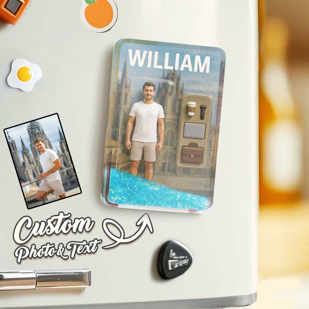 Custom 3D Effect Action Figure Pack Packaging Toy Box Style Art Gift Personalized Quicksand Fridge Magnet Gift for Father - CustomPhotoKeychainUK