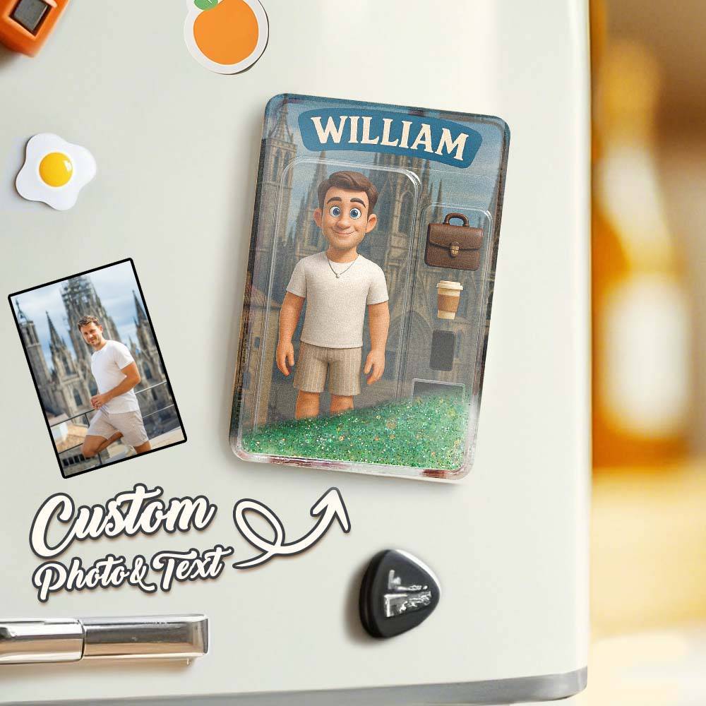 Custom 3D Effect Action Figure Pack Packaging Toy Box Style Art Gift Personalized Quicksand Fridge Magnet Gift for Father - CustomPhotoKeychainUK