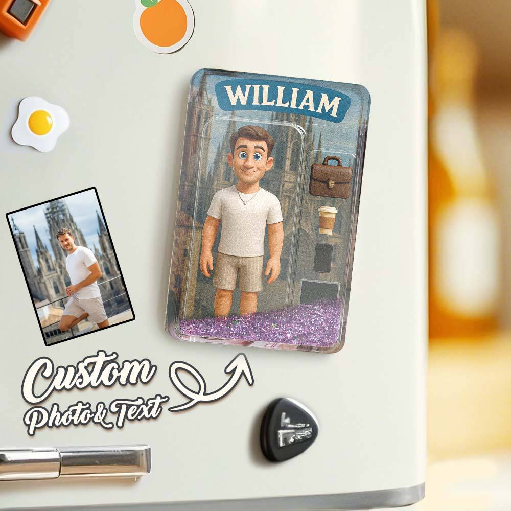 Custom 3D Effect Action Figure Pack Packaging Toy Box Style Art Gift Personalized Quicksand Fridge Magnet Gift for Father - CustomPhotoKeychainUK