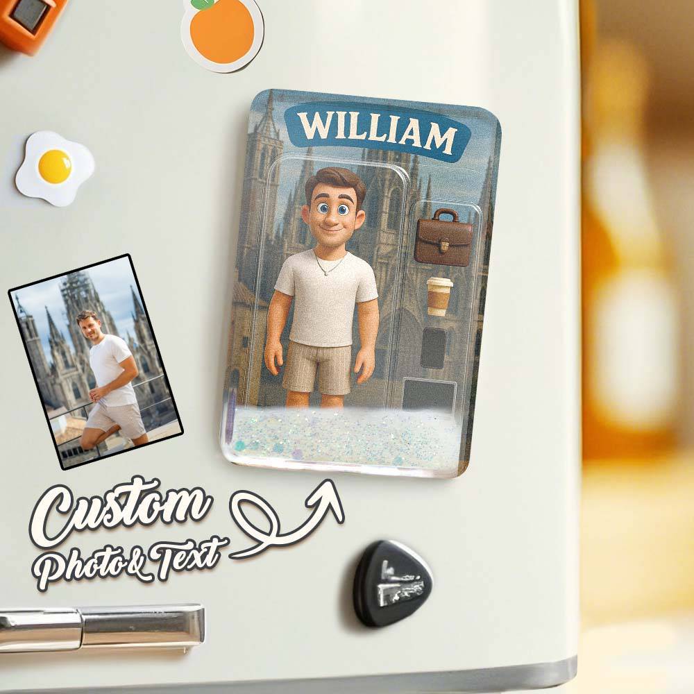 Custom 3D Effect Action Figure Pack Packaging Toy Box Style Art Gift Personalized Quicksand Fridge Magnet Gift for Father - CustomPhotoKeychainUK