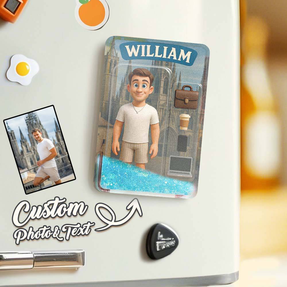 Custom 3D Effect Action Figure Pack Packaging Toy Box Style Art Gift Personalized Quicksand Fridge Magnet Gift for Father - CustomPhotoKeychainUK