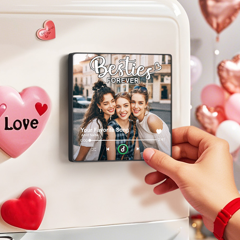 Personalized Music Fridge Magnet Custom Besties Forever Song Magnet Heartfelt Gift For Best Friends