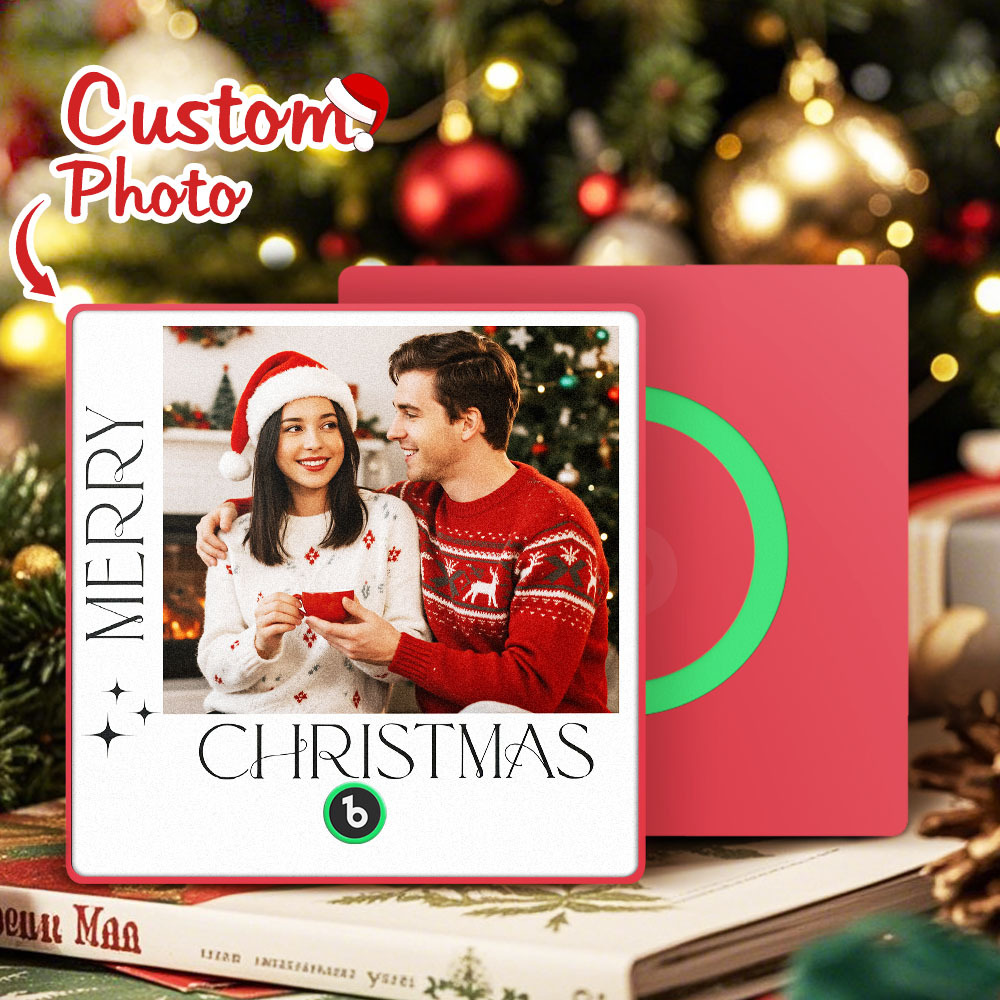 Custom Christmas Themed Music Fridge Magnets With White Frame And Custom Couple Photo For Her