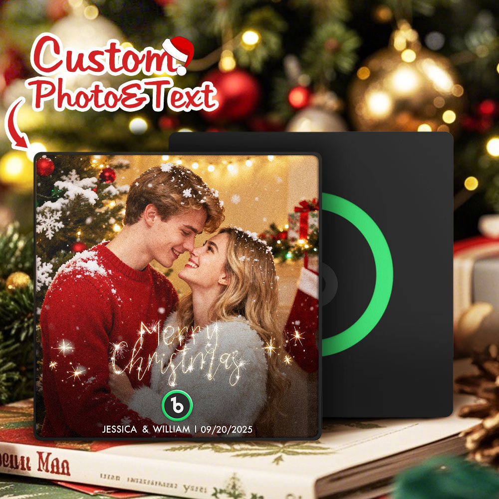 Custom Christmas Themed Music Fridge Magnets With Couple Photos Engrav