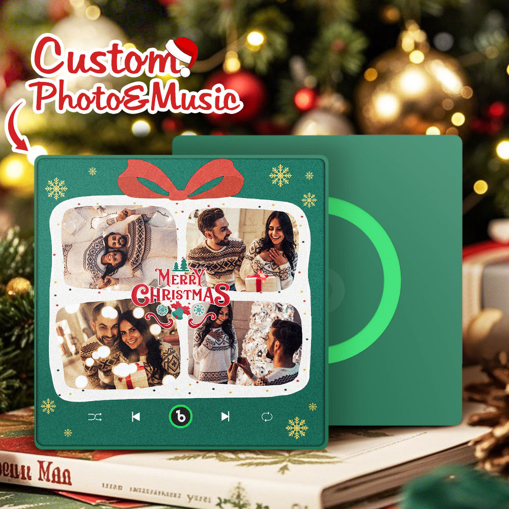 Custom Christmas Music Photo Fridge Magnet, Personalized Picture & Song, Best Christmas Gift for Couple, Family, Friend
