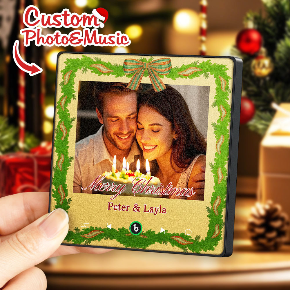 Custom Christmas Music Photo Fridge Magnet Viewfinder Frame Styles, Personalized Picture & Song, Best Christmas Gift for Couple, Family, Friend