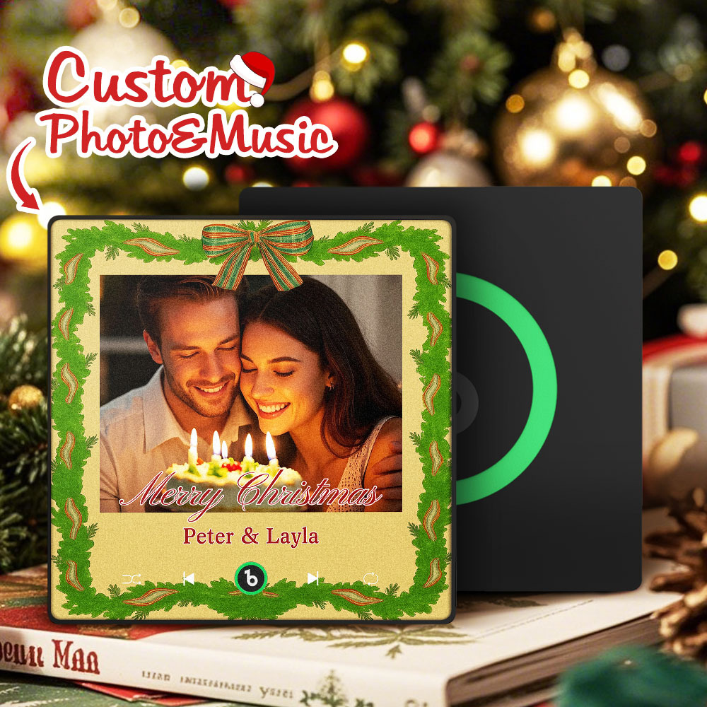Custom Christmas Music Photo Fridge Magnet Viewfinder Frame Styles, Personalized Picture & Song, Best Christmas Gift for Couple, Family, Friend