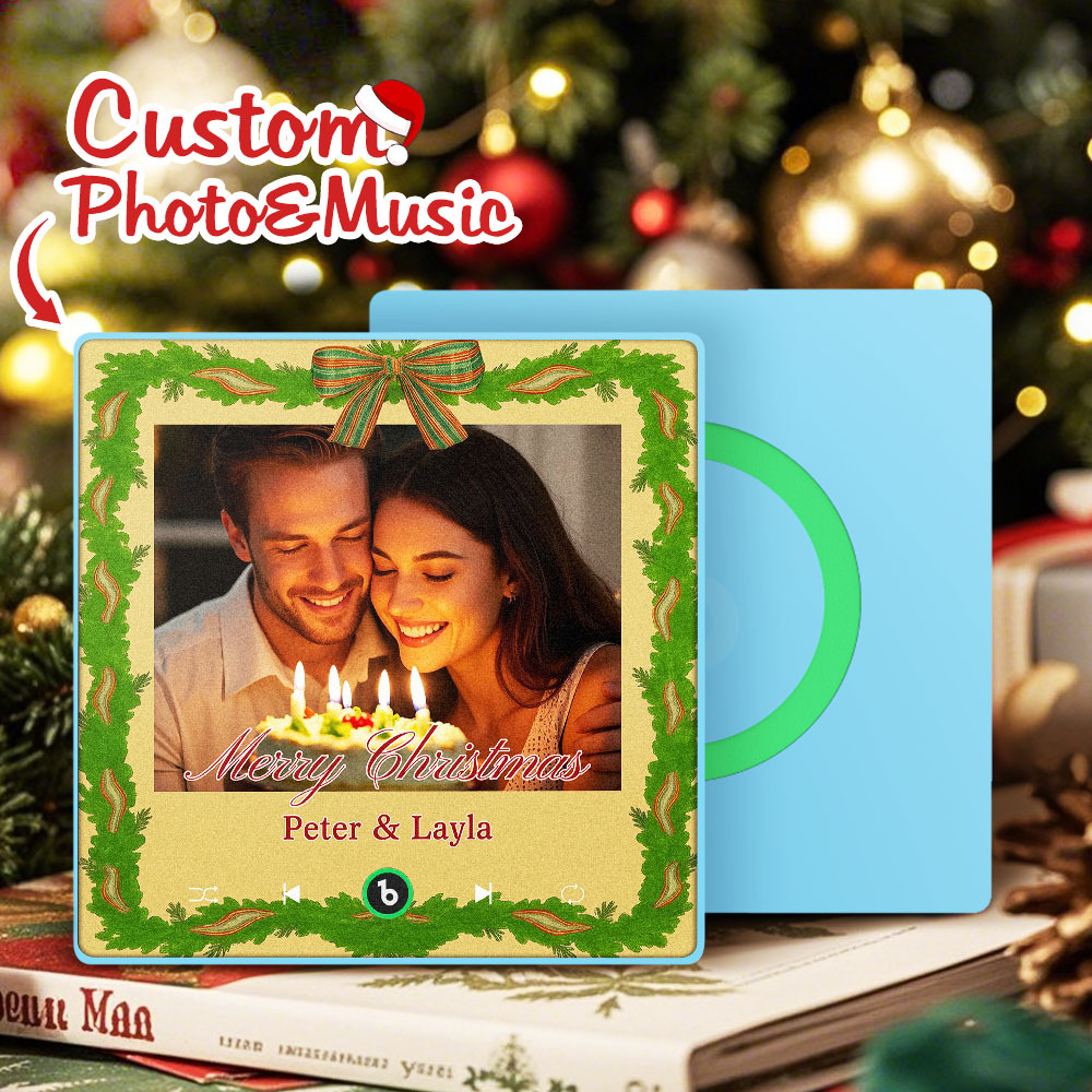 Custom Christmas Music Photo Fridge Magnet Viewfinder Frame Styles, Personalized Picture & Song, Best Christmas Gift for Couple, Family, Friend