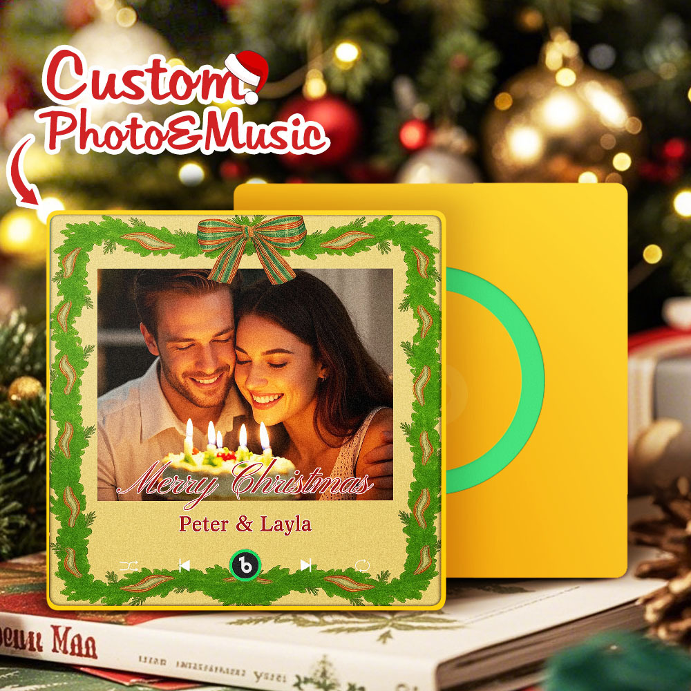 Custom Christmas Music Photo Fridge Magnet Viewfinder Frame Styles, Personalized Picture & Song, Best Christmas Gift for Couple, Family, Friend
