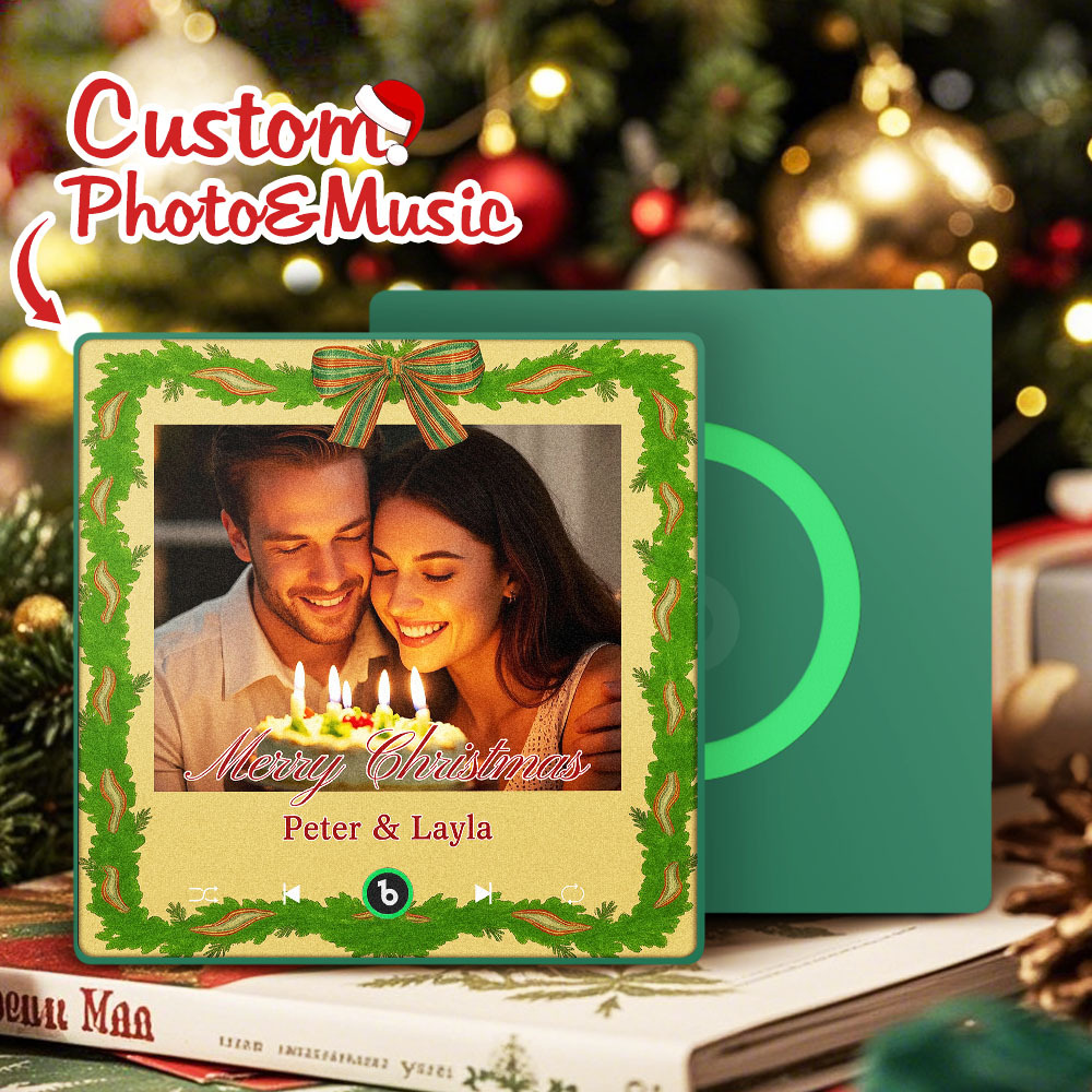 Custom Christmas Music Photo Fridge Magnet Viewfinder Frame Styles, Personalized Picture & Song, Best Christmas Gift for Couple, Family, Friend