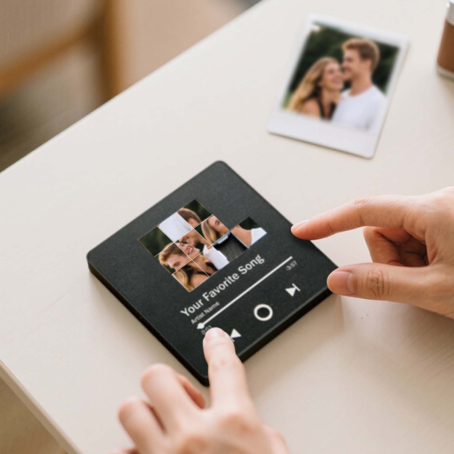 Custom Sliding Puzzle Music Photo Fridge Magnet, Personalized Photo & Song, Best Christmas Gift for Couple, Family, Friend