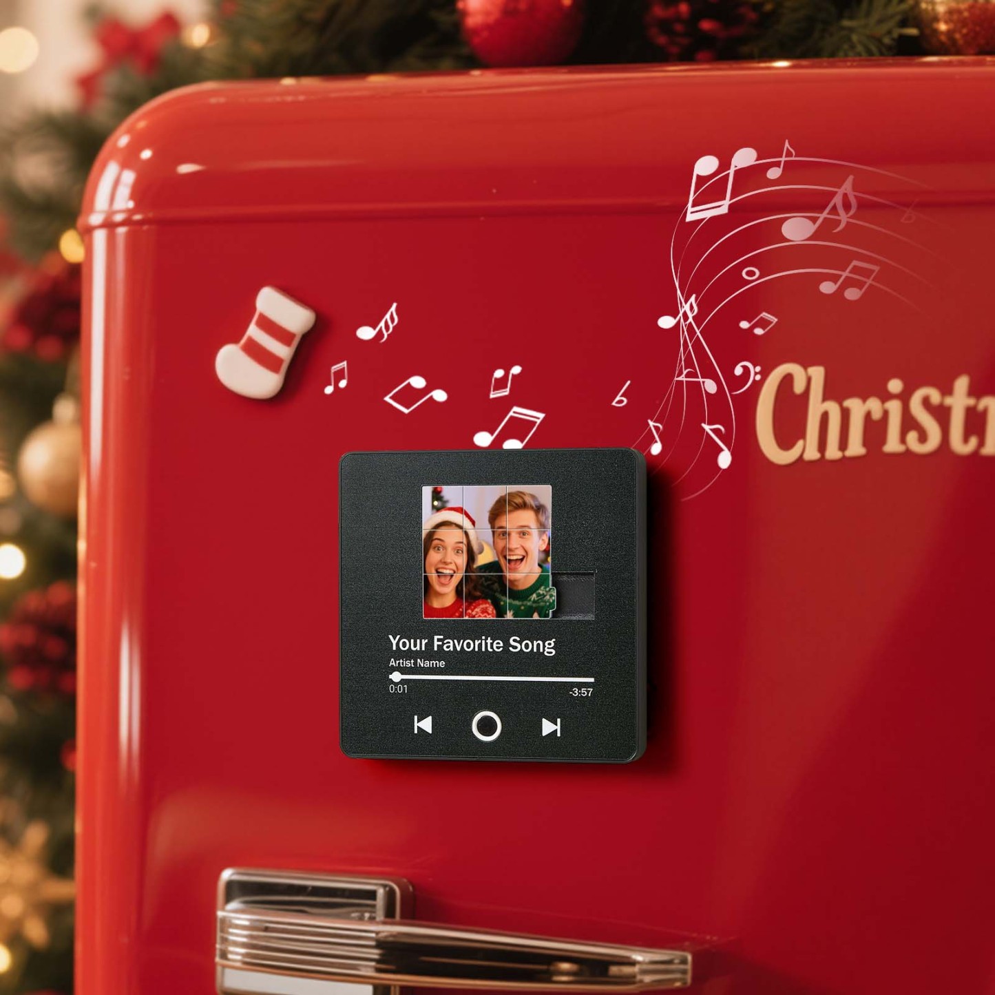 Custom Sliding Puzzle Music Photo Fridge Magnet, Personalized Photo & Song, Best Christmas Gift for Couple, Family, Friend