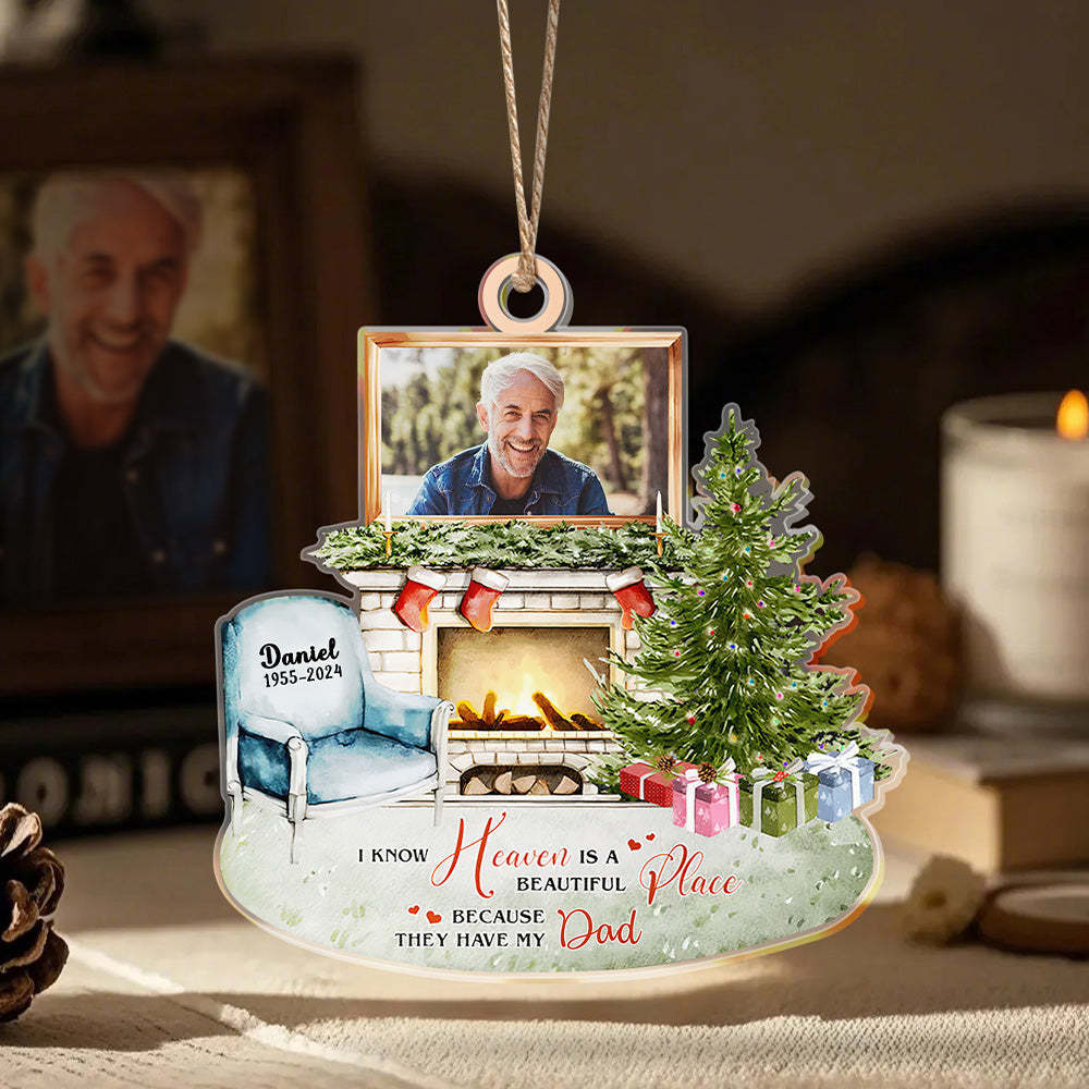 Personalized Heaven is a Beautiful Place Christmas Memorial Ornament Meaningful Christmas Gifts - CustomPhotoKeychainUK