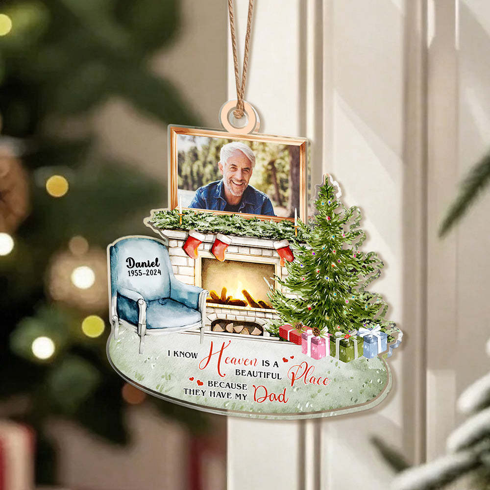 Personalized Heaven is a Beautiful Place Christmas Memorial Ornament Meaningful Christmas Gifts - CustomPhotoKeychainUK