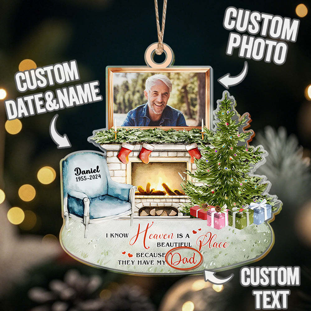Personalized Heaven is a Beautiful Place Christmas Memorial Ornament Meaningful Christmas Gifts - CustomPhotoKeychainUK