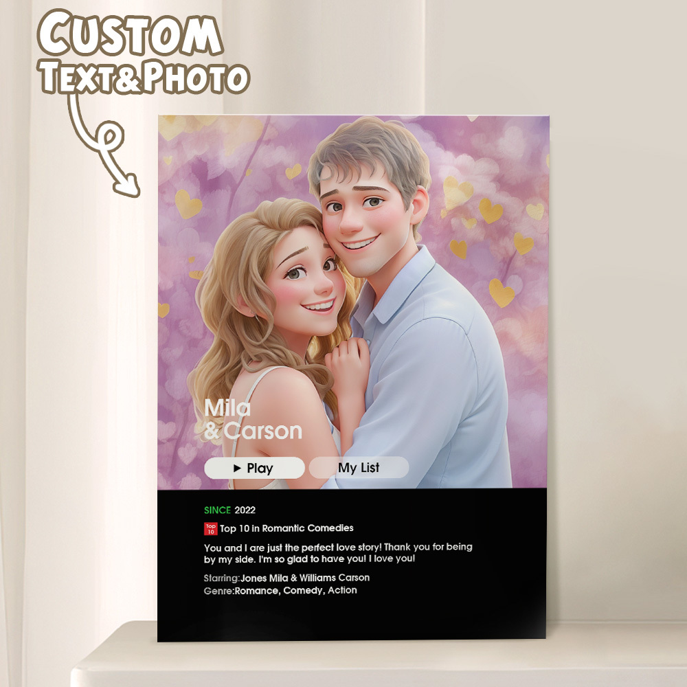 Gifts for Her Custom Cartoon from Your Photo Love Movie Poster Plaque