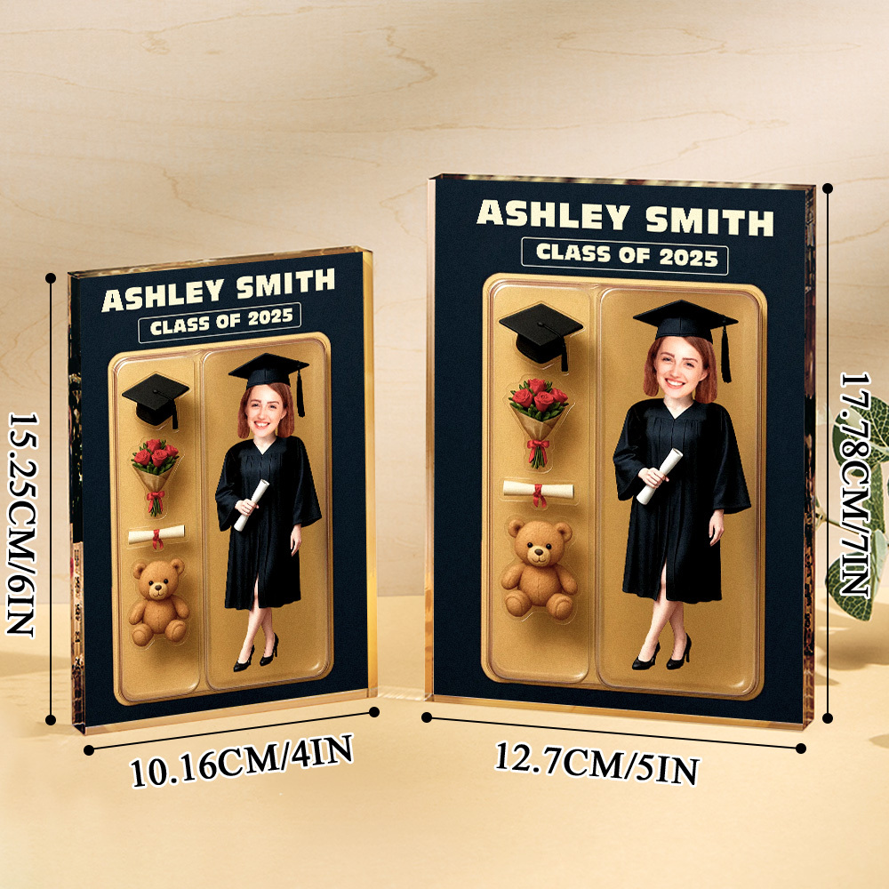 Personalized 3D Effect Graduation Action Figure Customizable Head Packaging Custom Acrylic Block Plaque Gift For Graduation - CustomPhotoKeychainUK