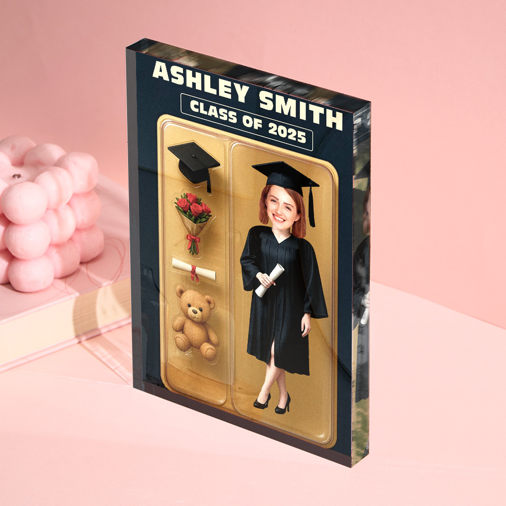 Personalized 3D Effect Graduation Action Figure Customizable Head Packaging Custom Acrylic Block Plaque Gift For Graduation - CustomPhotoKeychainUK