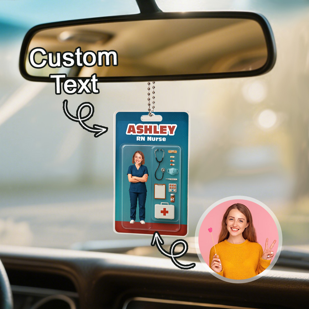 Custom 3D Effect Action Figure Customizable Head Packaging Toy Box Style Art Gift Personalized Acrylic Car Hanger Nurses Day Gift for Nurse - CustomPhotoKeychainUK